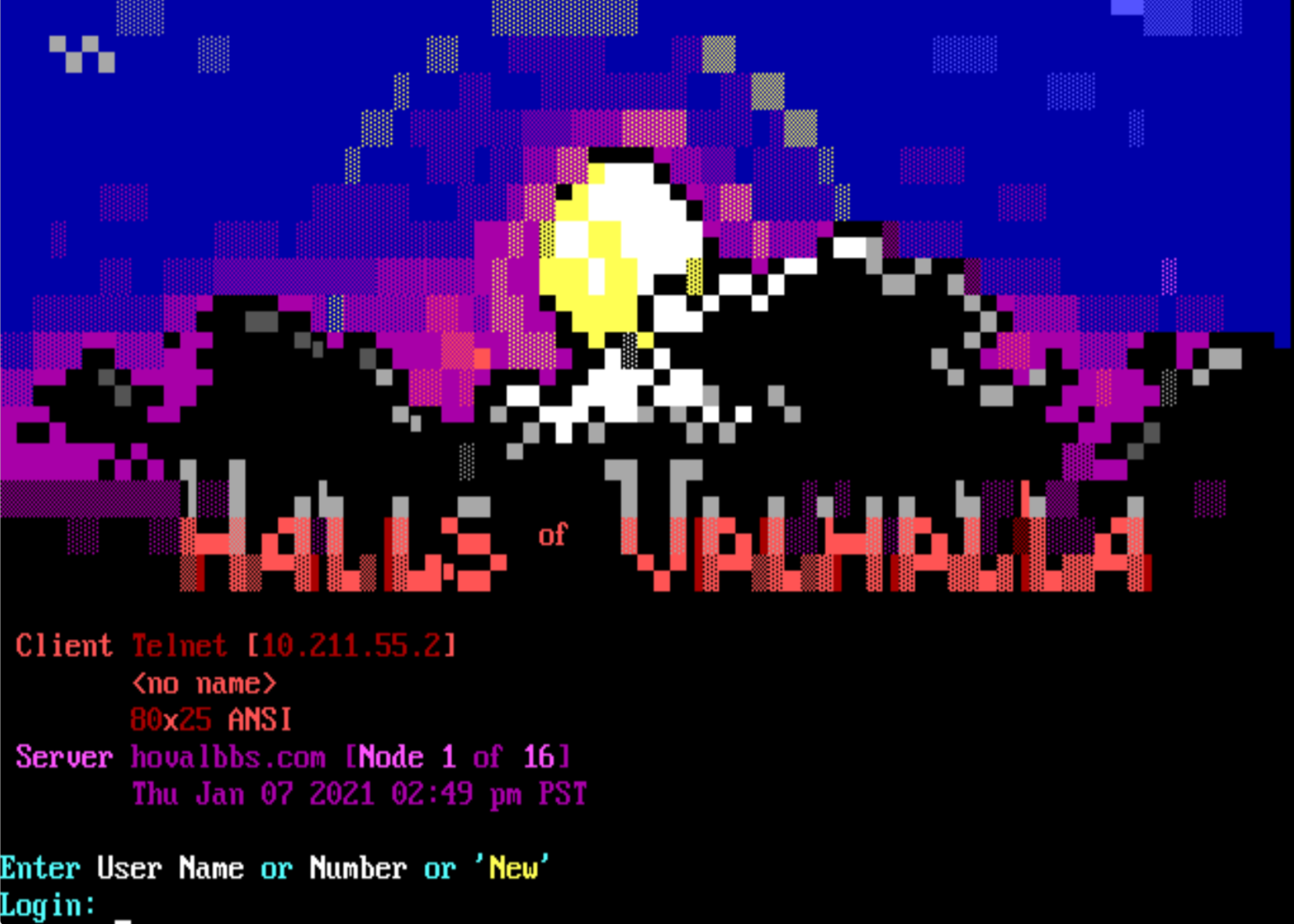 Halls of Valhalla BBS Login Screen